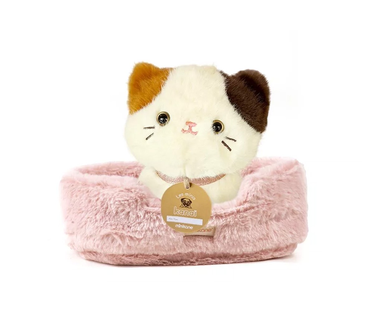 Les Minis Kanaï Gato de Peluche Kimi con Collar y Cesta de Piel Sintética