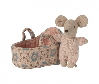 Topino Bebè Mouse nella Cesta Rosa