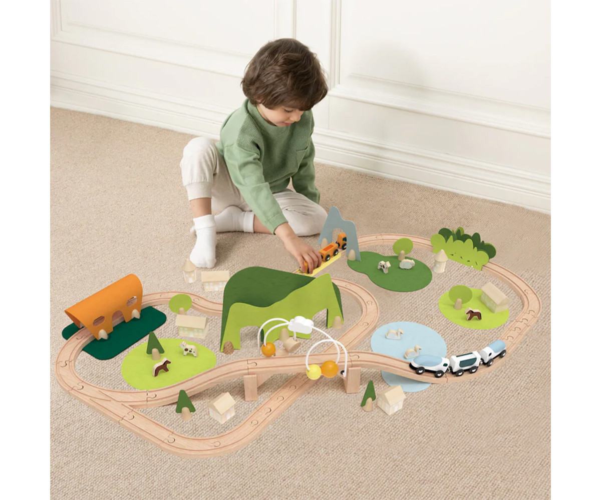 Conjunto de Trenes de Madera Naturaleza