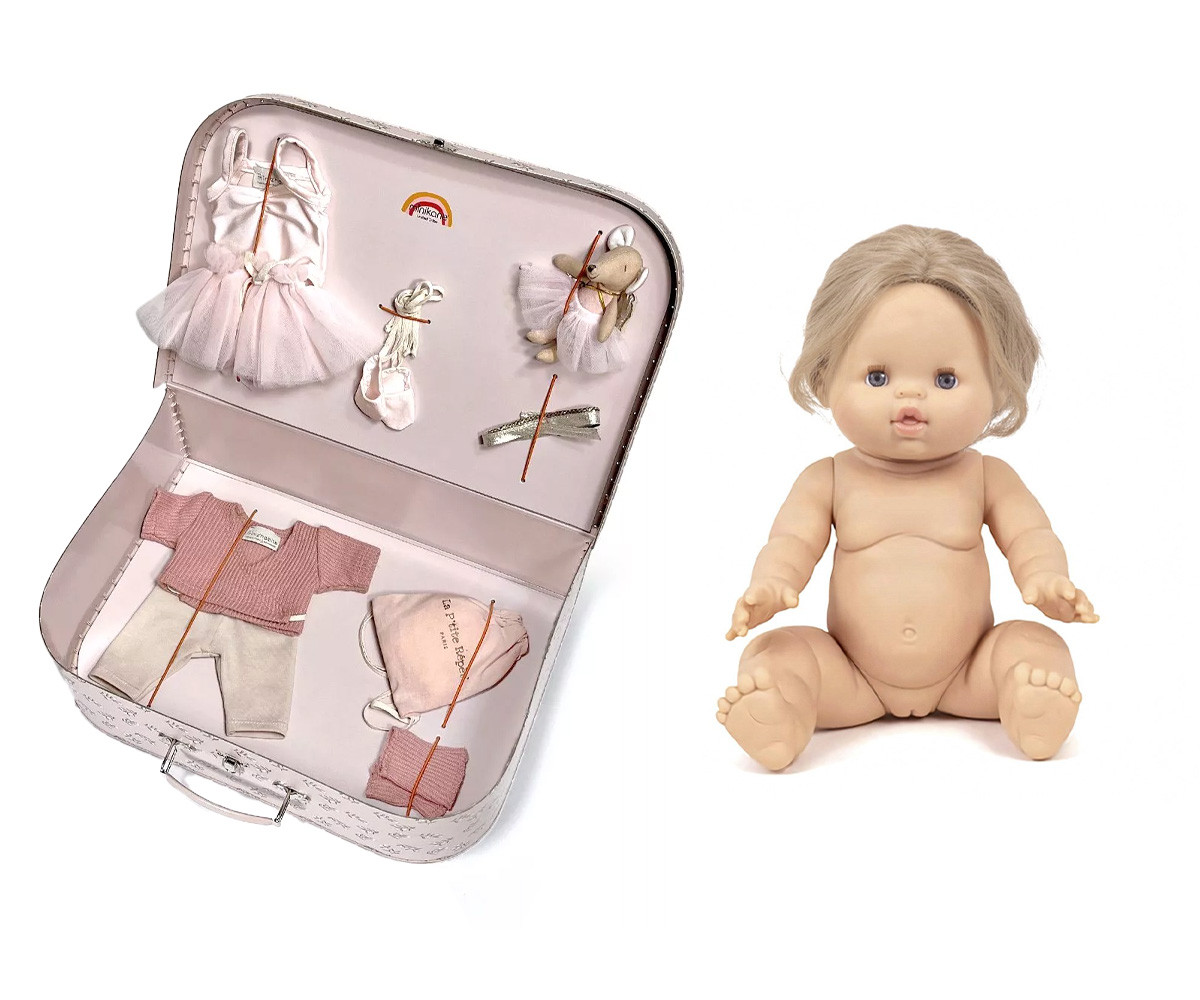 Maleta Vintage Rosa Estrellita Bailarina con Muñeca Gordis Leonor