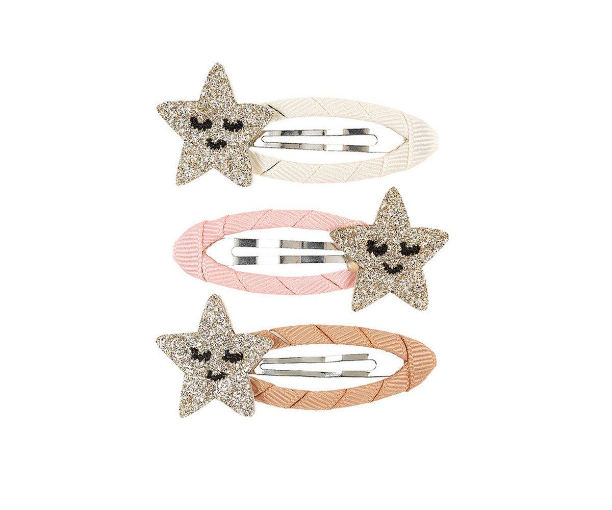 3 Clip de Pelo con Cinta y Estrellas Doradas Dagmar