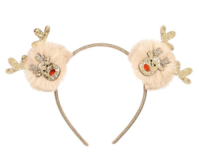 Diadema Navideña con Pompones y Renos Purpurina