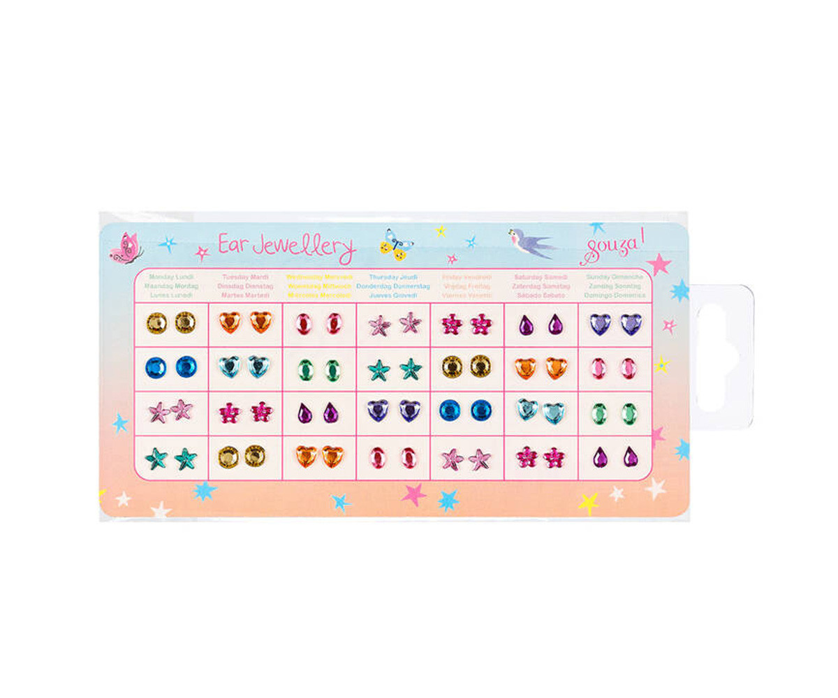 28 Pares de Pendientes Adhesivos con Cristales 3D