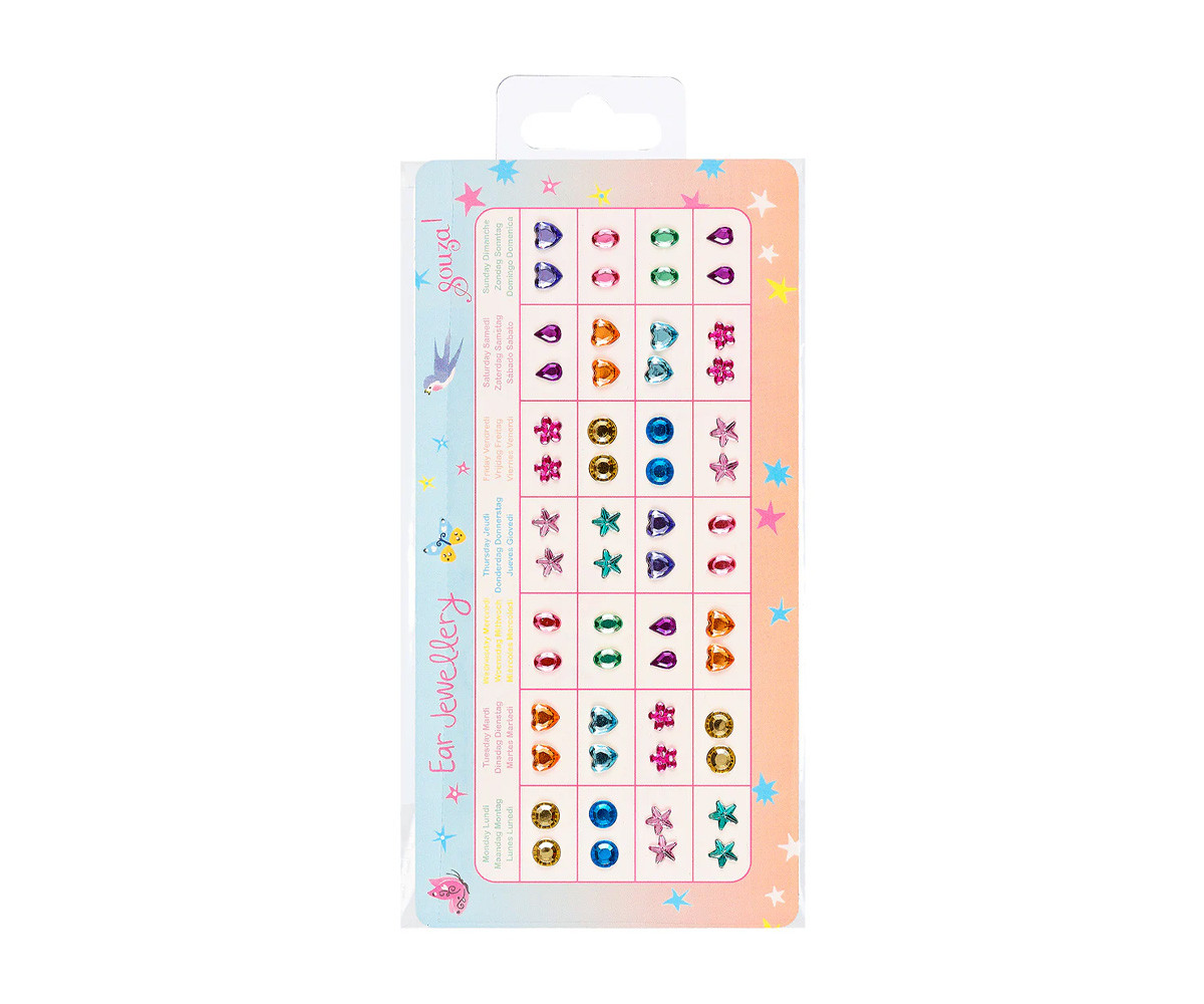 28 Pares de Pendientes Adhesivos con Cristales 3D