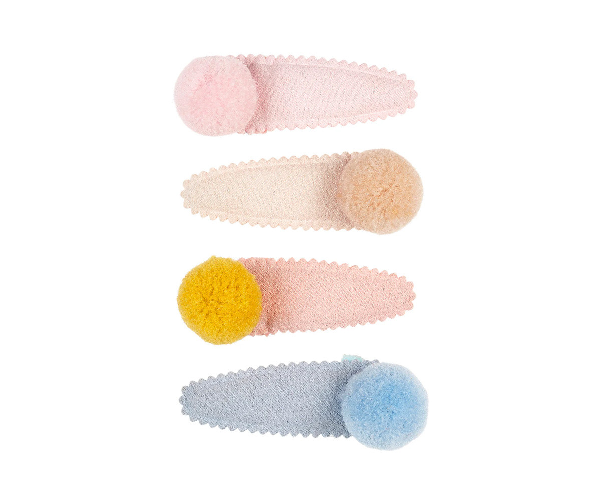 4 Clips de Pelo con Pompones Pastel