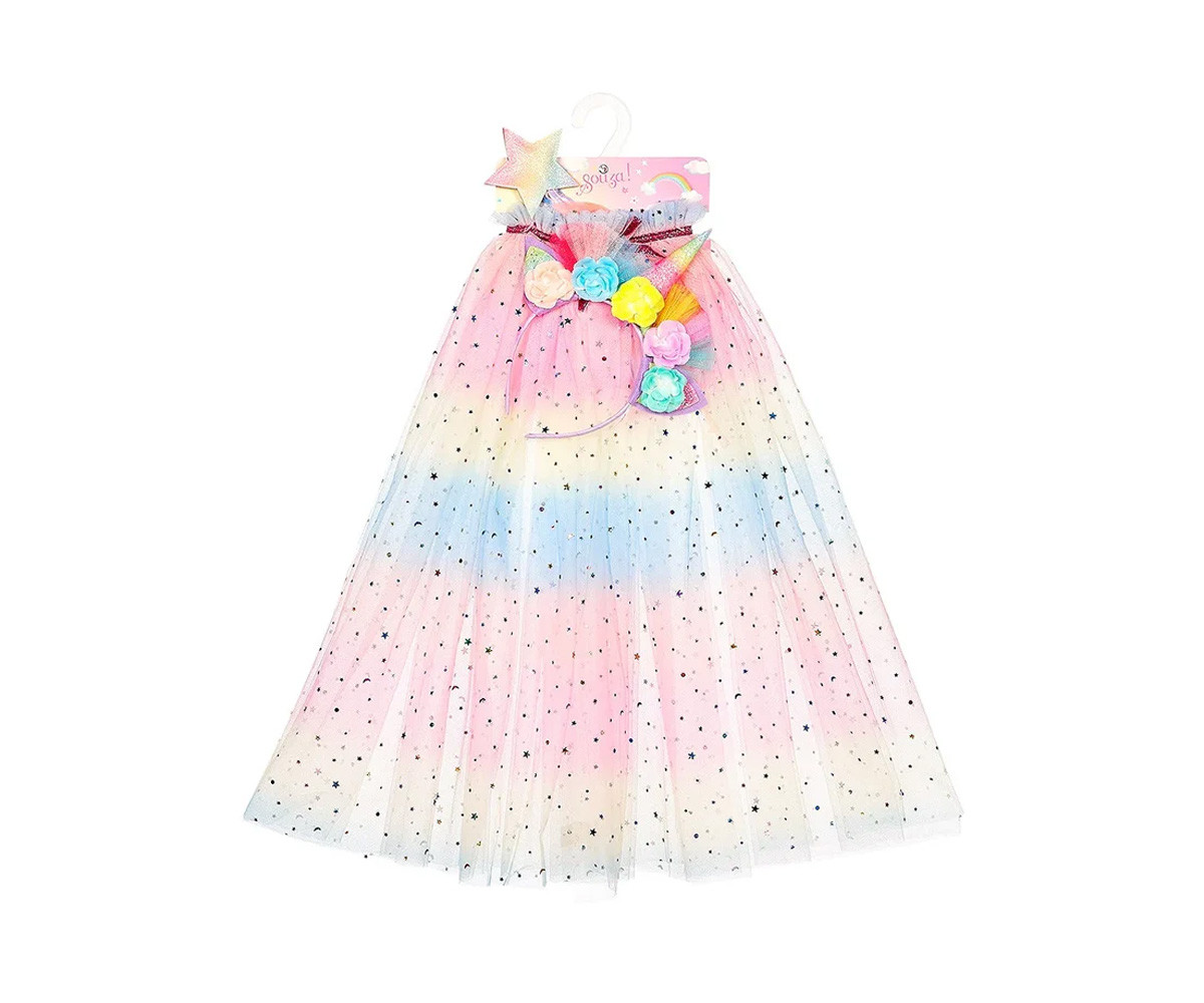 Disfraz Capa Unicornio con Tiara y Varita Mágica