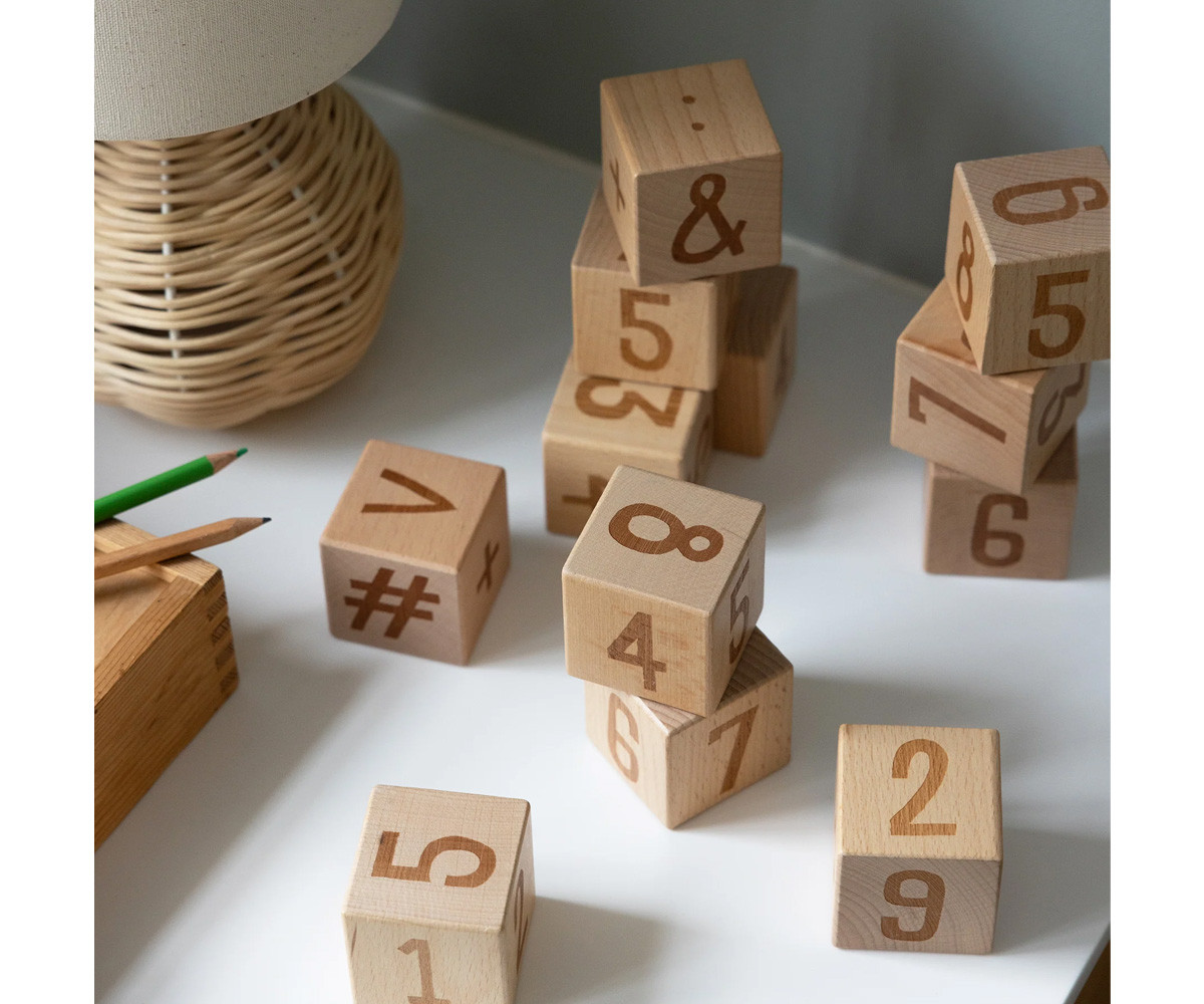 12 Cubi in Legno Numeri Wooden