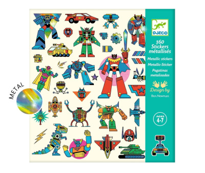 160 Pegatinas Metalizadas Robots