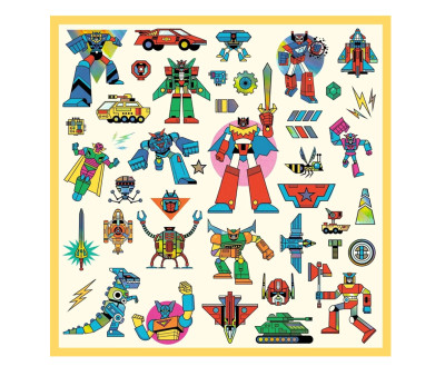 160 Pegatinas Metalizadas Robots