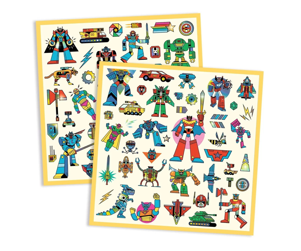 160 Pegatinas Metalizadas Robots