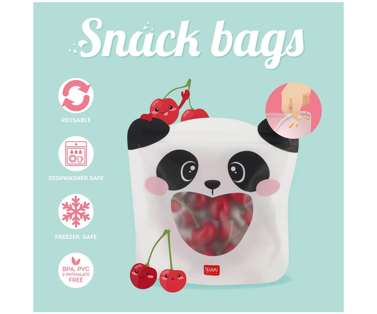 3 Buste Snack Riutilizzabili Panda