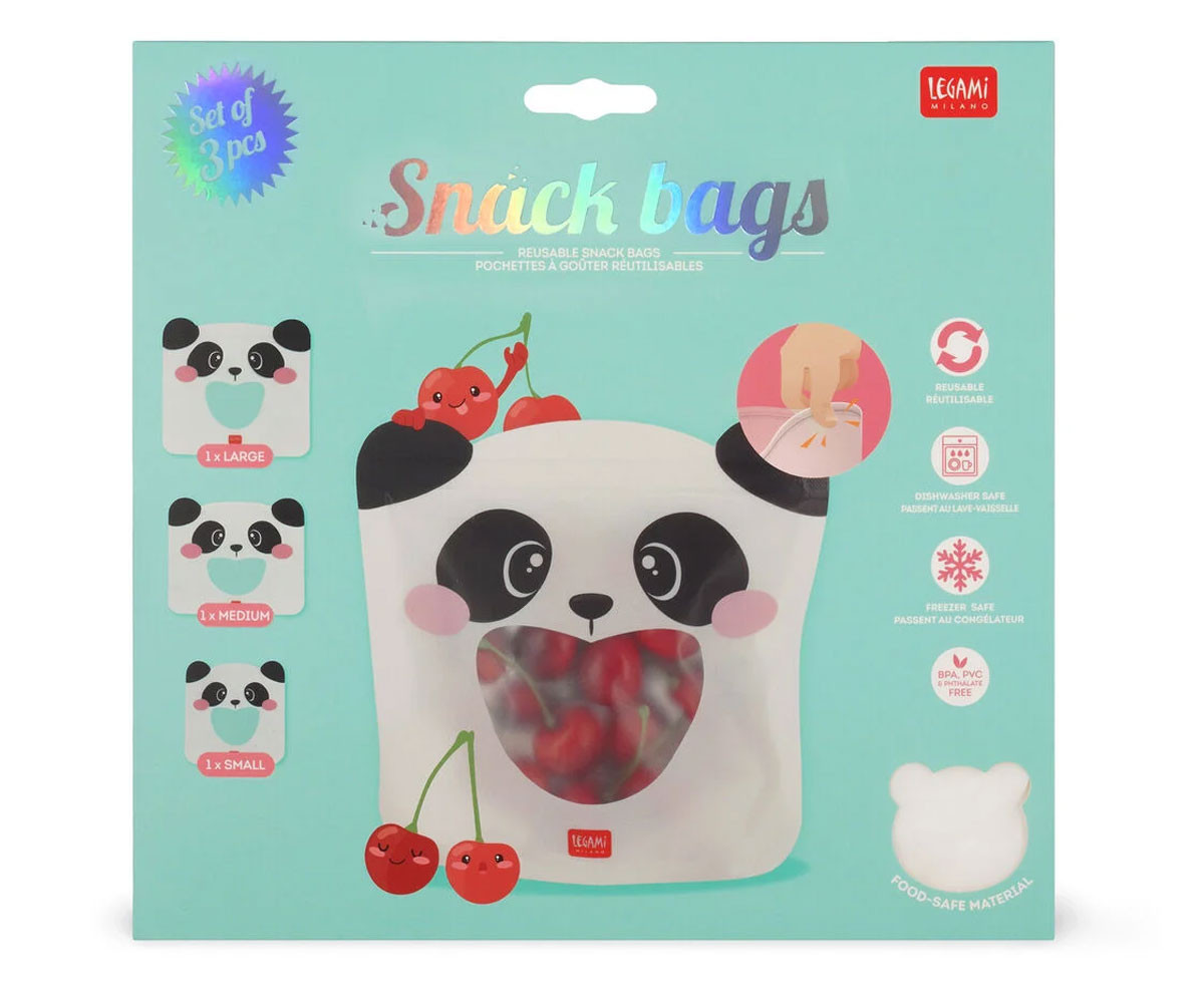 3 Buste Snack Riutilizzabili Panda
