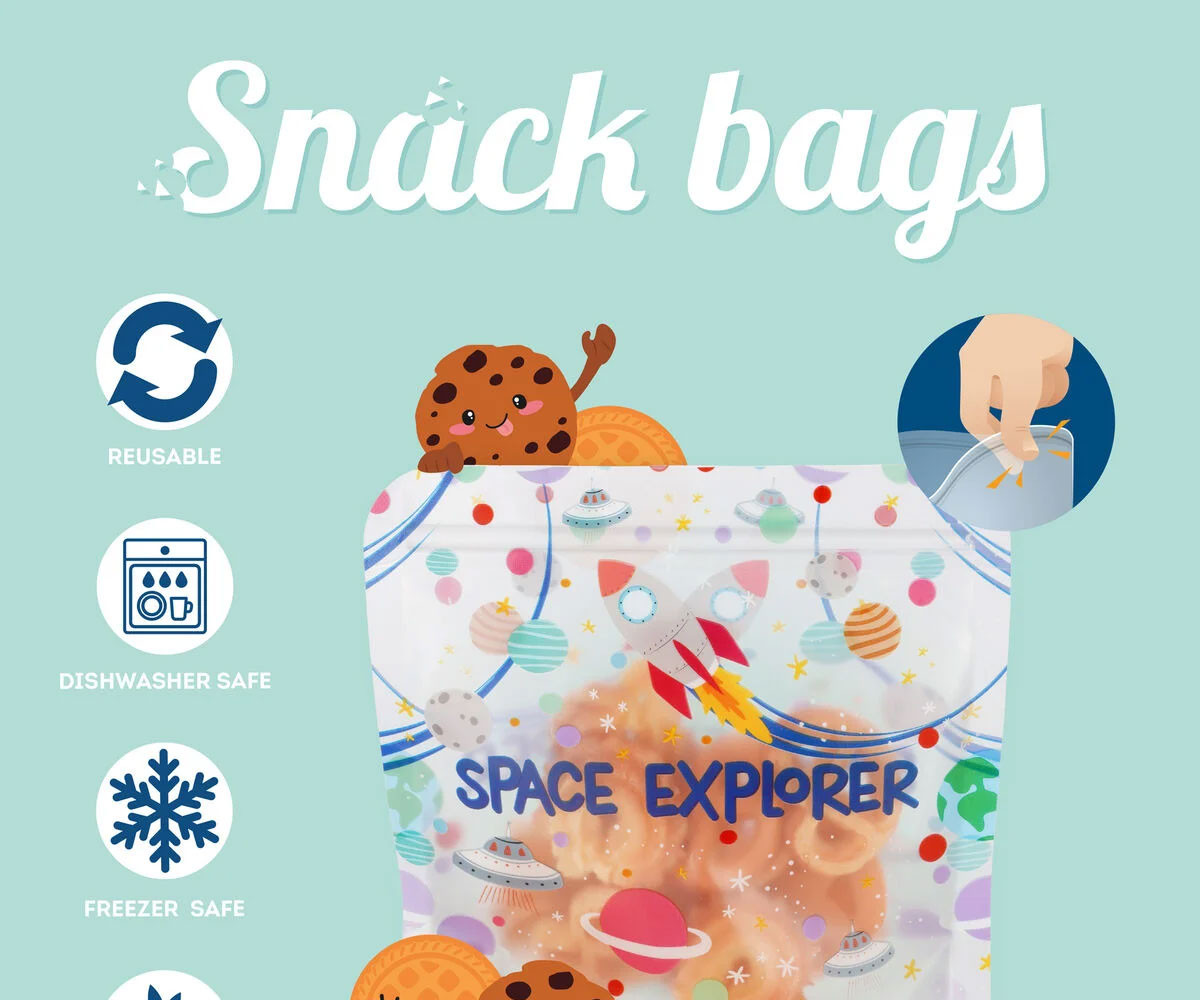 3 Buste Snack Riutilizzabili Space