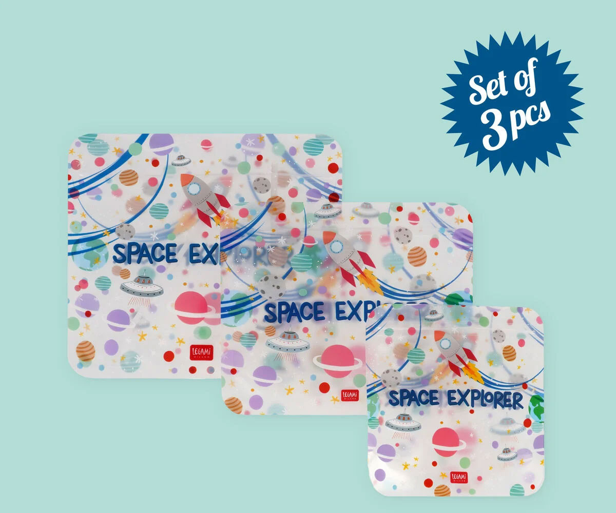 3 Buste Snack Riutilizzabili Space