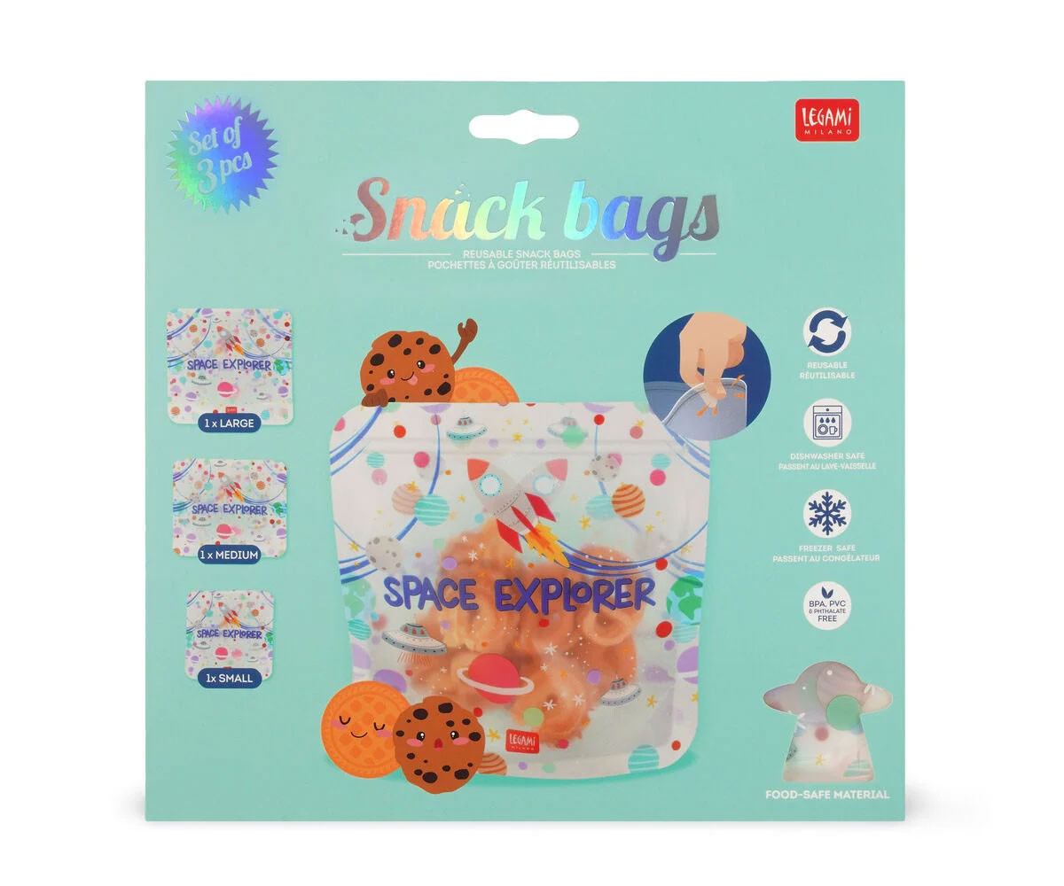 3 Buste Snack Riutilizzabili Space