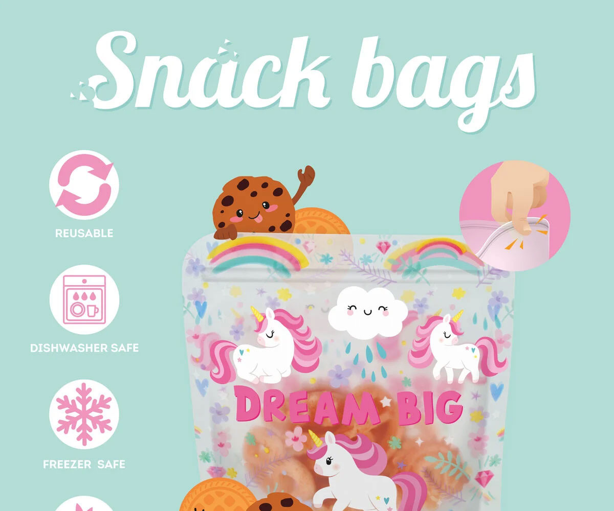 3 Buste Snack Riutilizzabili Unicorn