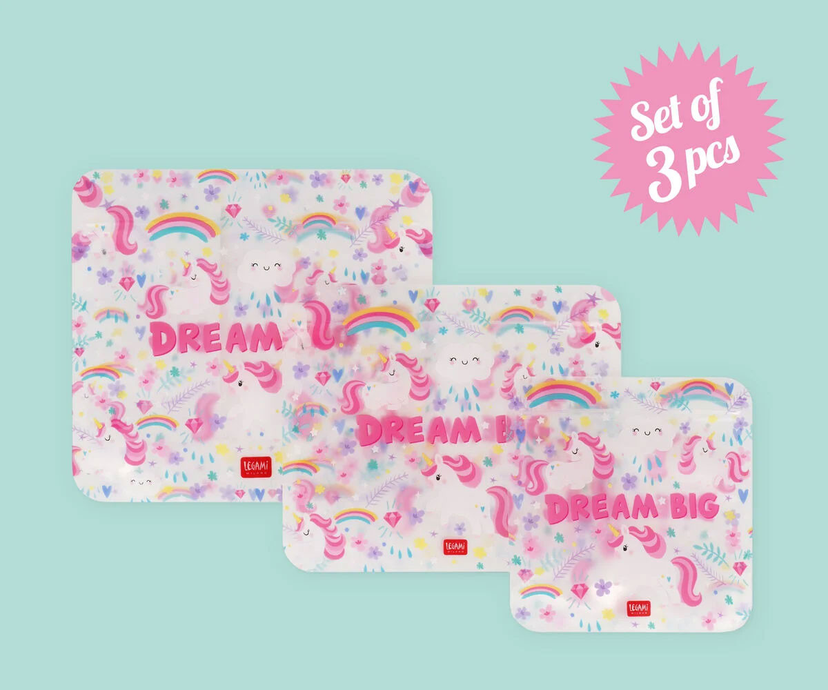 3 Buste Snack Riutilizzabili Unicorn