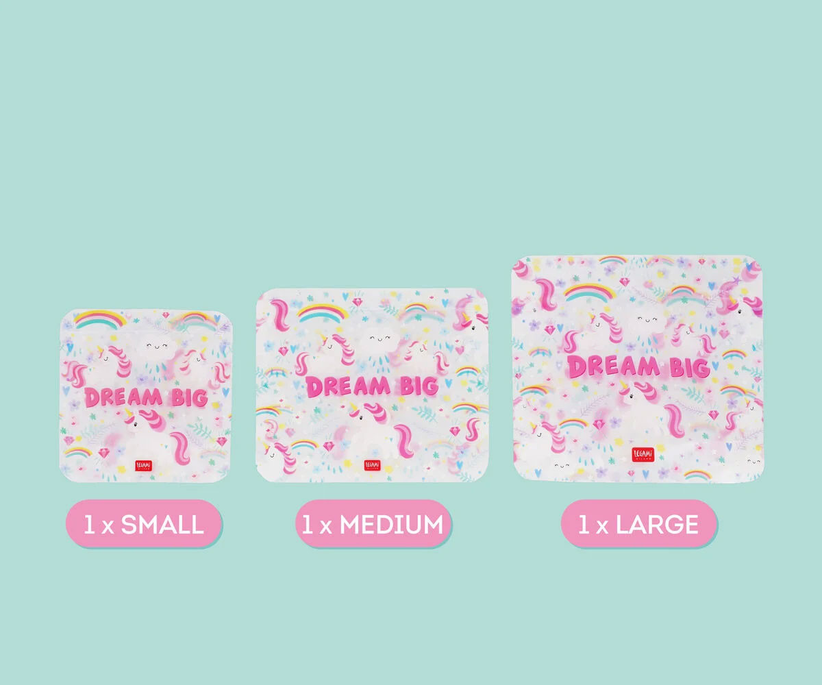 3 Buste Snack Riutilizzabili Unicorn