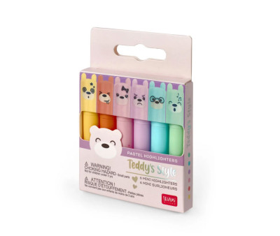 Set de 6 Mini Subrayadores Highighters Pastel Teddy Bear