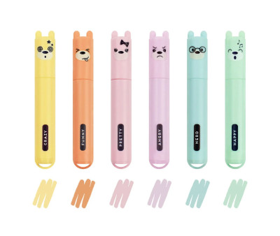 Set de 6 Mini Subrayadores Highighters Pastel Teddy Bear