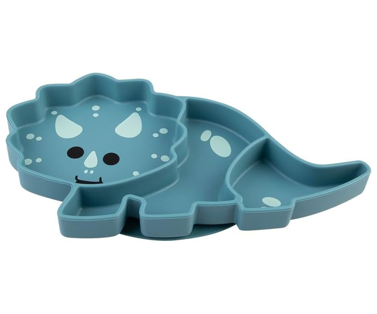 Plato de Silicona con Ventosa Dinosaurio Azul