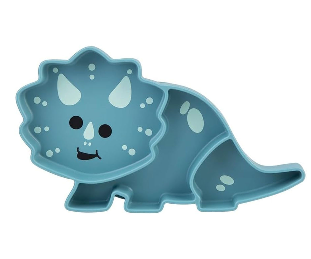 Plato de Silicona con Ventosa Dinosaurio Azul