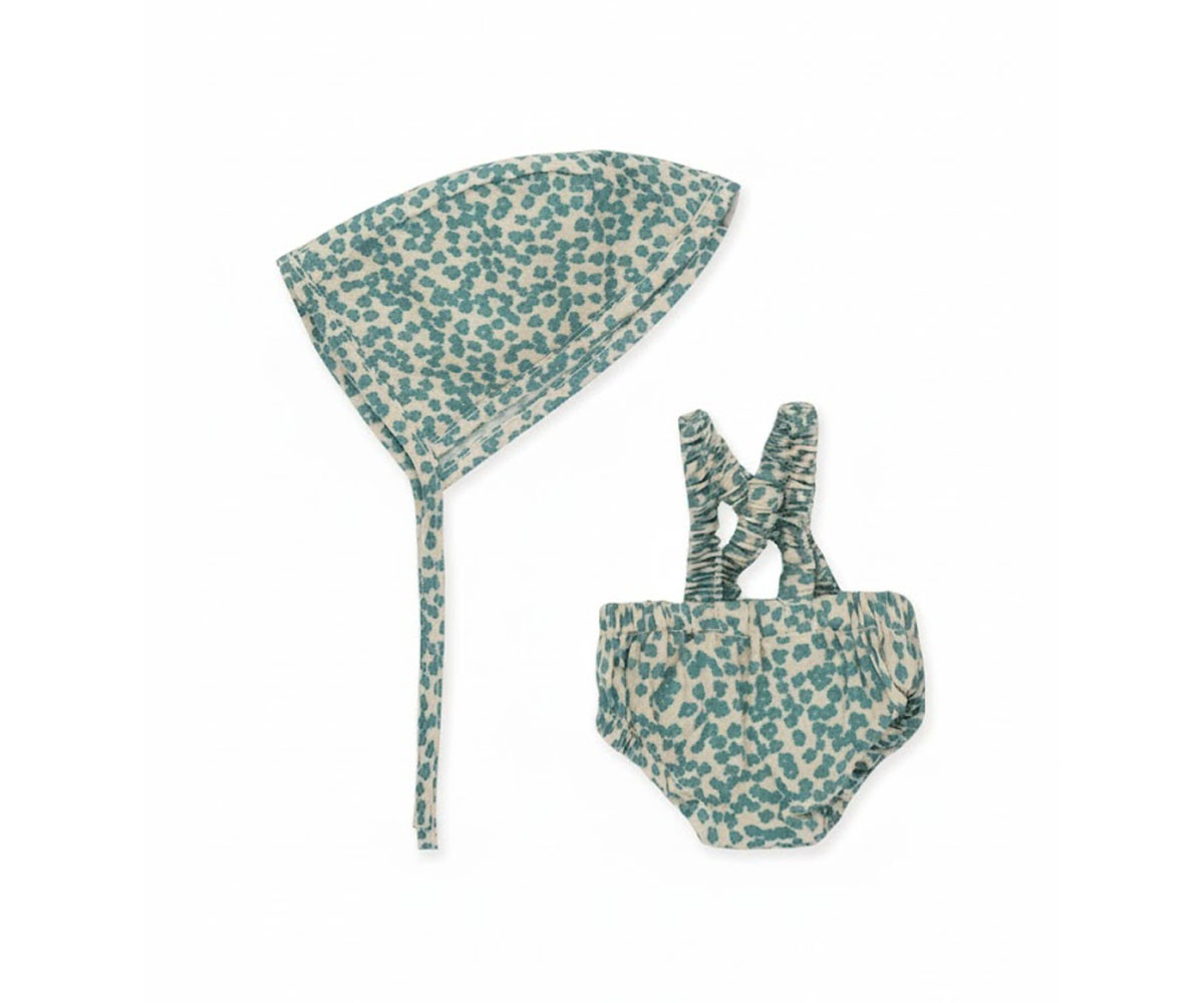 Completo Gommu Pagliaccetto e Cuffietta Fiori Verdi