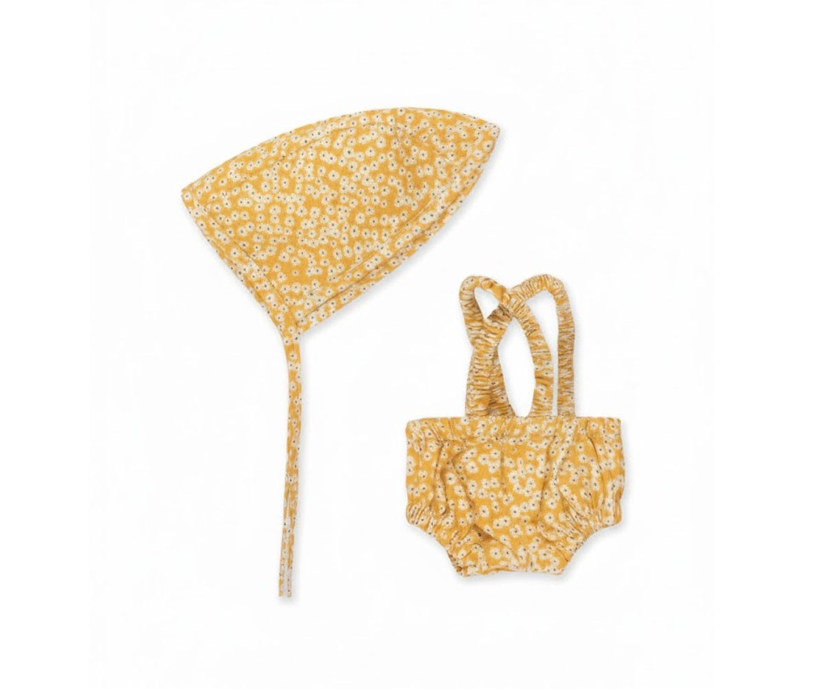 Completo Gommu Pagliaccetto e Cuffietta Fiori Gialli