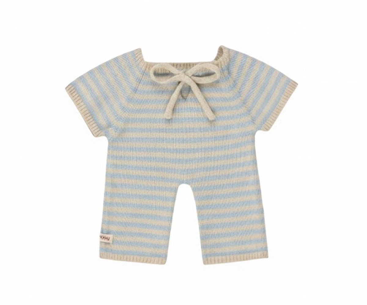 Tutina Lunga Baby Gommu Stripes Blue-Cream
