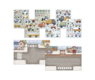 Libro de Pegatinas Reutilizables Jim y Vehículos