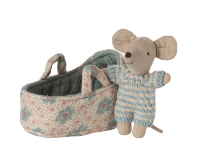 Topino Bebè Mouse nella Cesta Azzurra