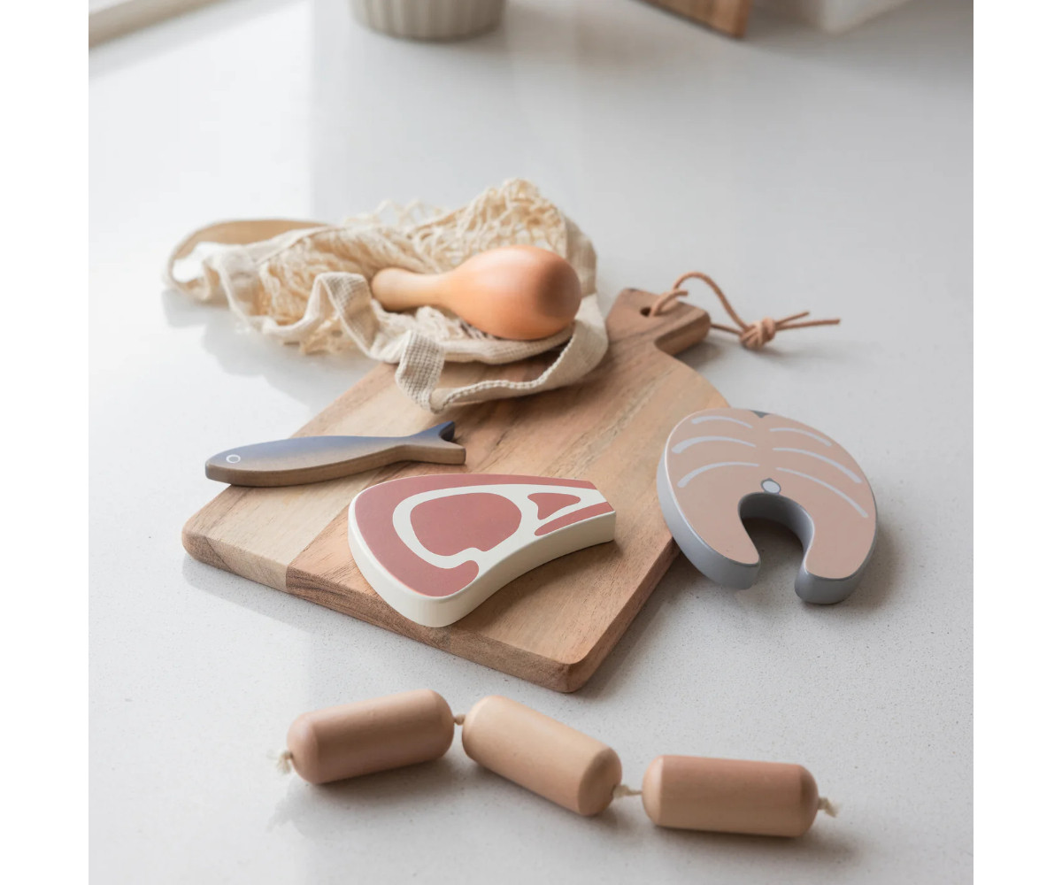 Set de Comestibles de Madera Pescado y Carne