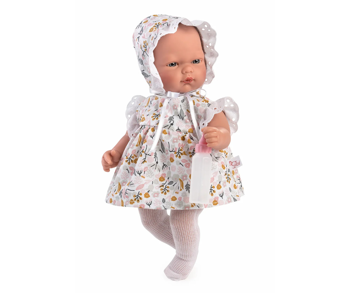 Muñeco Oli con Vestido Flores Grises y Rosas 30cm