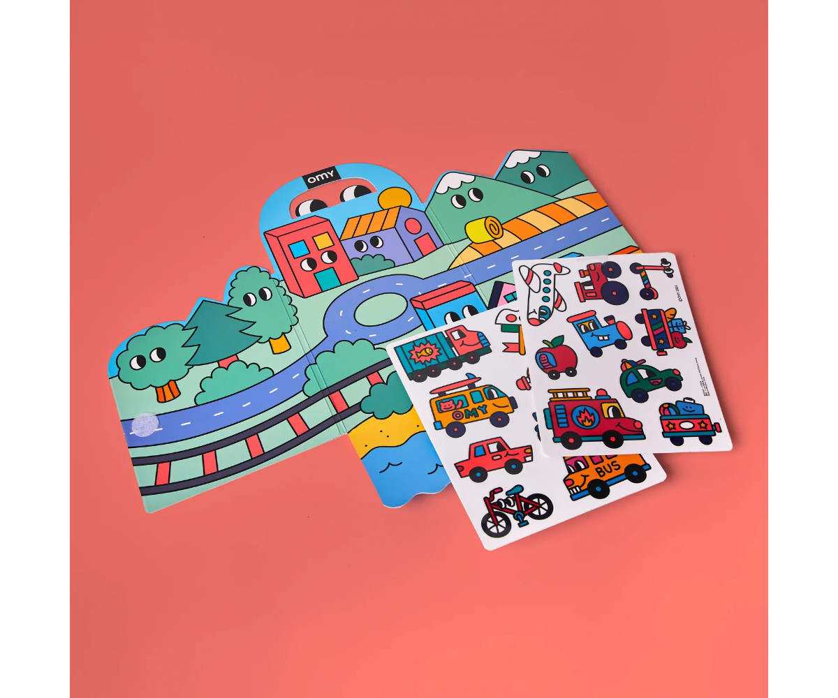 Desplegable de Pegatinas Reutilizables Omy Montessori ¡Vroom Vroom!