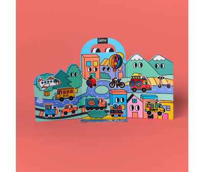 Desplegable de Pegatinas Reutilizables Omy Montessori ¡Vroom Vroom!