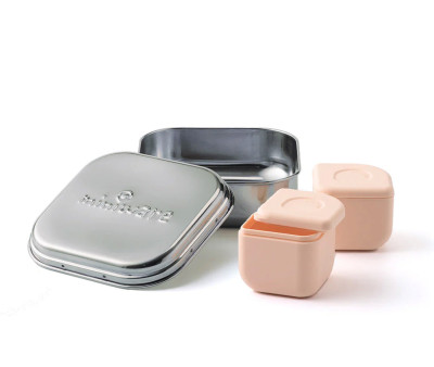 Set de Caja Bento y 2 Silipods de silicona Acero Peach