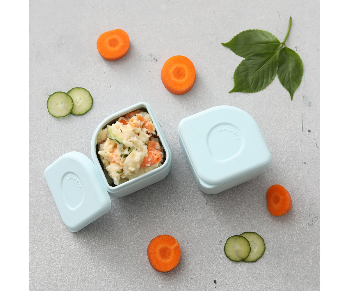 Set de Caja Bento y 2 Silipods de Silicona Acero Aqua