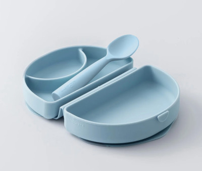 Set de Plato y Cuchara de Silicona Plegable Azul