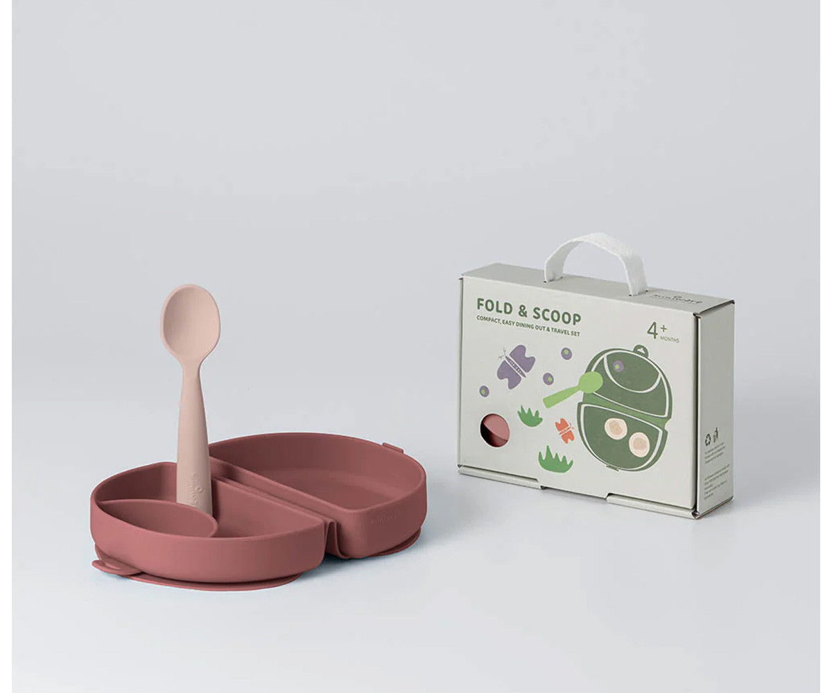 Set de Plato y Cuchara de Silicona Plegable Pink/Cotton Candy