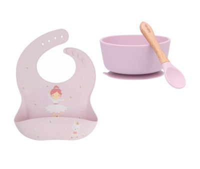 Pack Baby Meal Babero Silicona Ballet + Bol Silicona y Cuchara Lilac