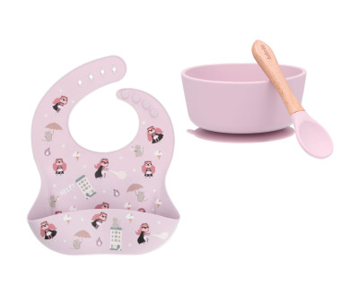 Pack Baby Meal Babero Silicona Fantastic Girl + Bol Silicona y Cuchara Lilac