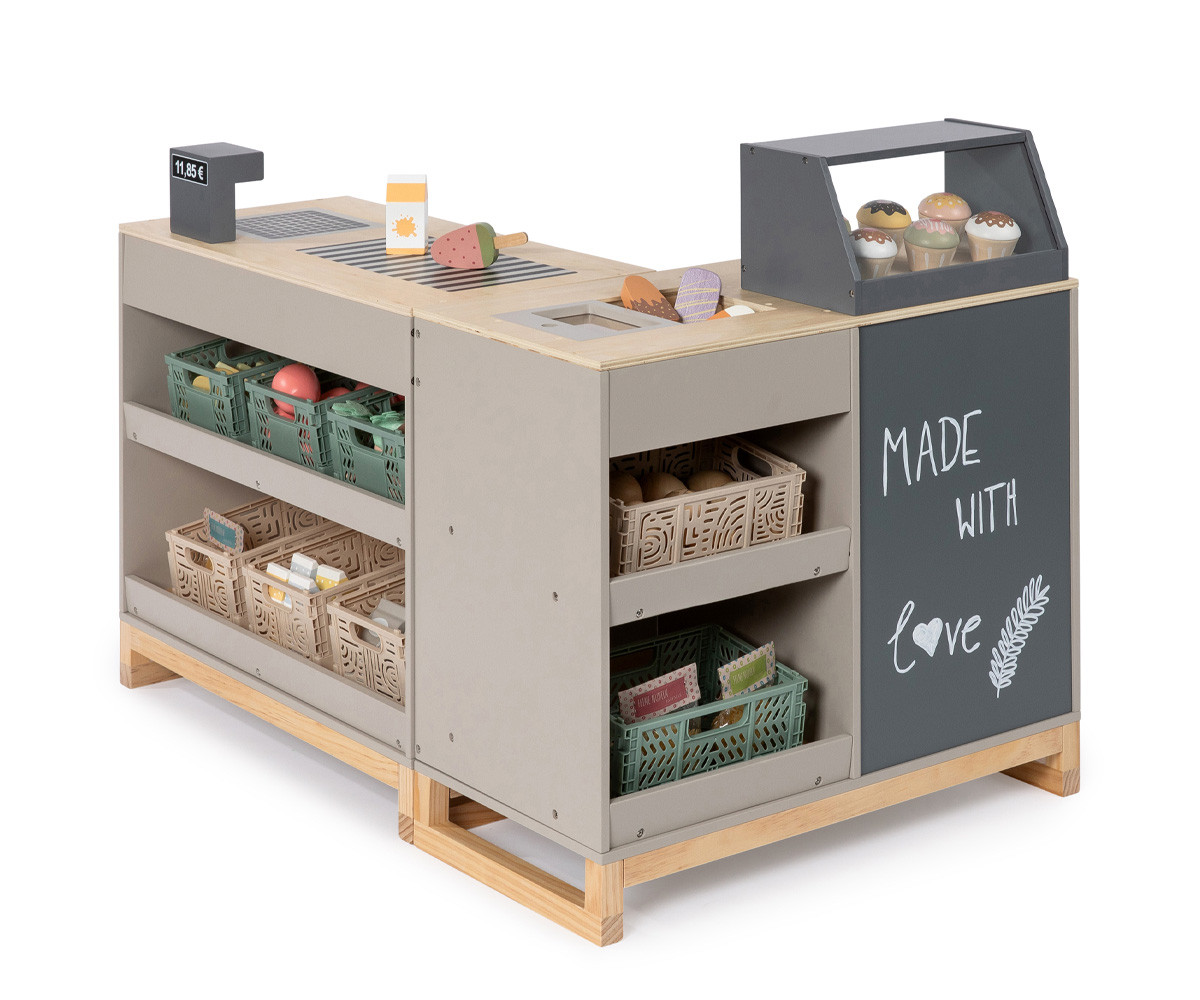 Supermercado de Madera Bollea Gris Cálido/Natural