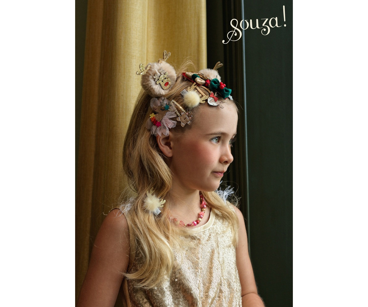 2 Clip Capelli con Pompon e Corna di Renna