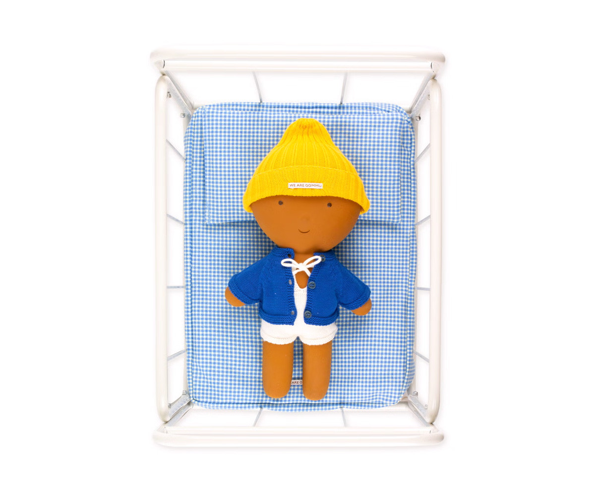 Lettino Metallo Bambole Gommu Vichy Azzurro