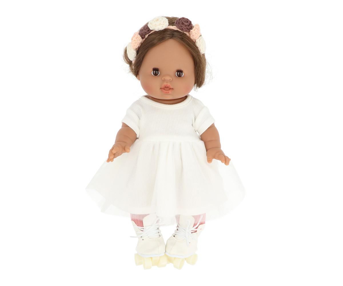 Bambola Gordis Minikane Leopoldina con Vestito Tutu, Scaldamuscoli, Pattini e Coroncina di Fiori