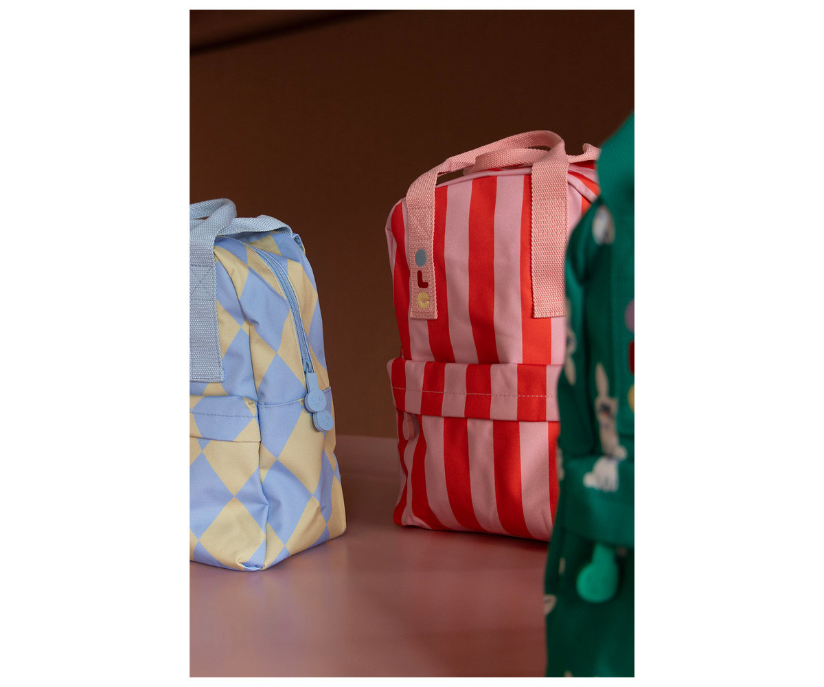 Mochila Escolar Ole Mediana Personalizable Stripe Poppy Red + Litchi