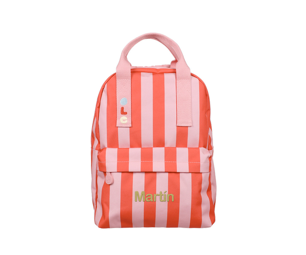 Mochila Escolar Ole Mediana Personalizable Stripe Poppy Red + Litchi