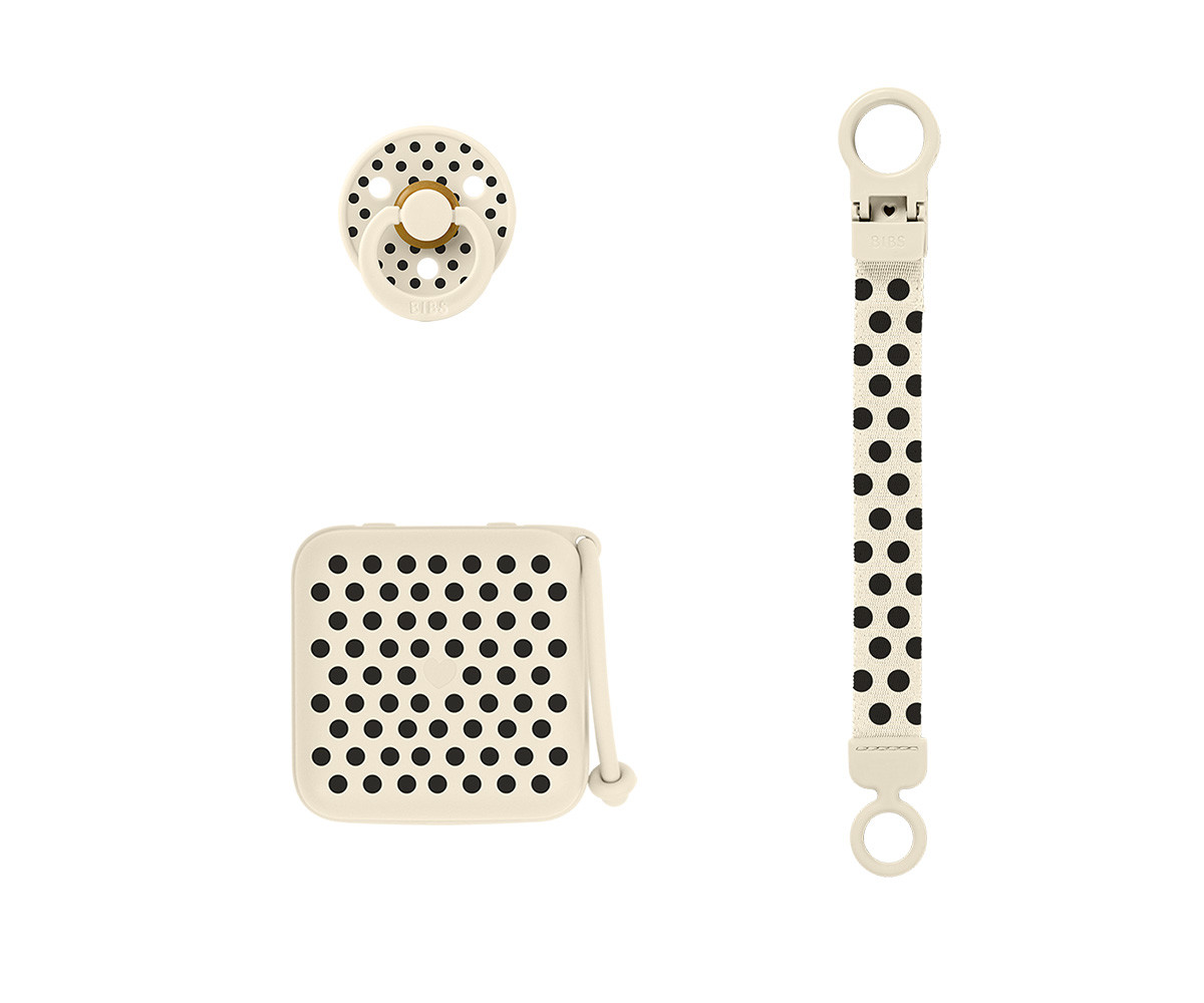 Coffret Cadeau BIBS Baby Soothe & Go Polka Ivory/Black