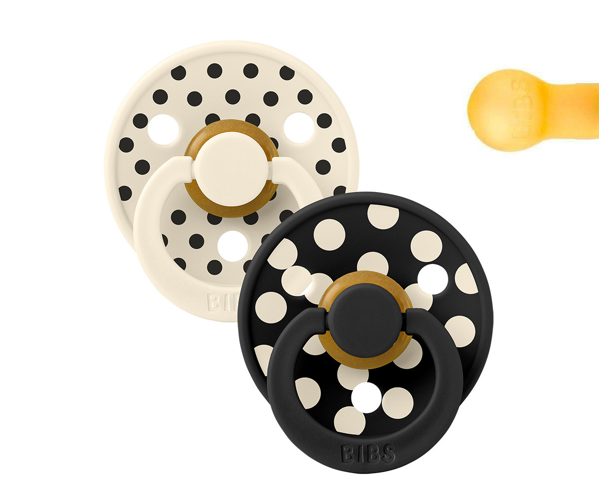 2 Sucettes BIBS Colour Round Polka Ivory/Black