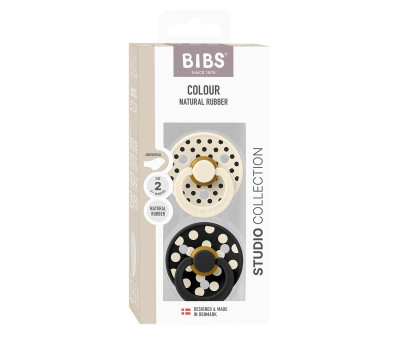 2 Sucettes BIBS Colour Round Polka Ivory/Black